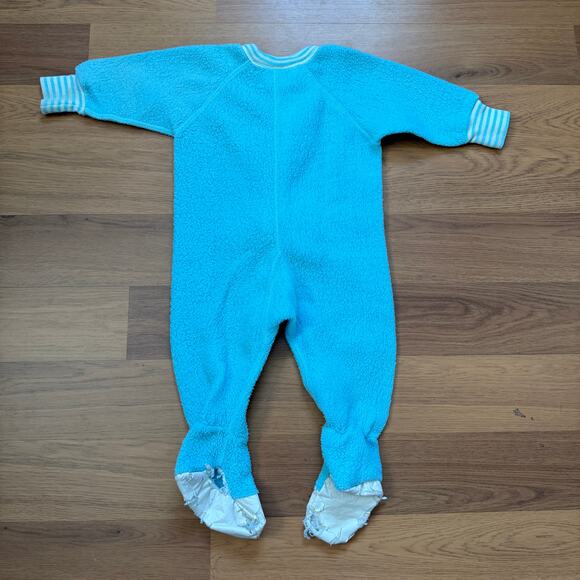 Baby Infant Toddlers Vintage 70's JcPenney Blue Fleece Owl Footed Pajamas Sz 12M - Picture 2 of 9